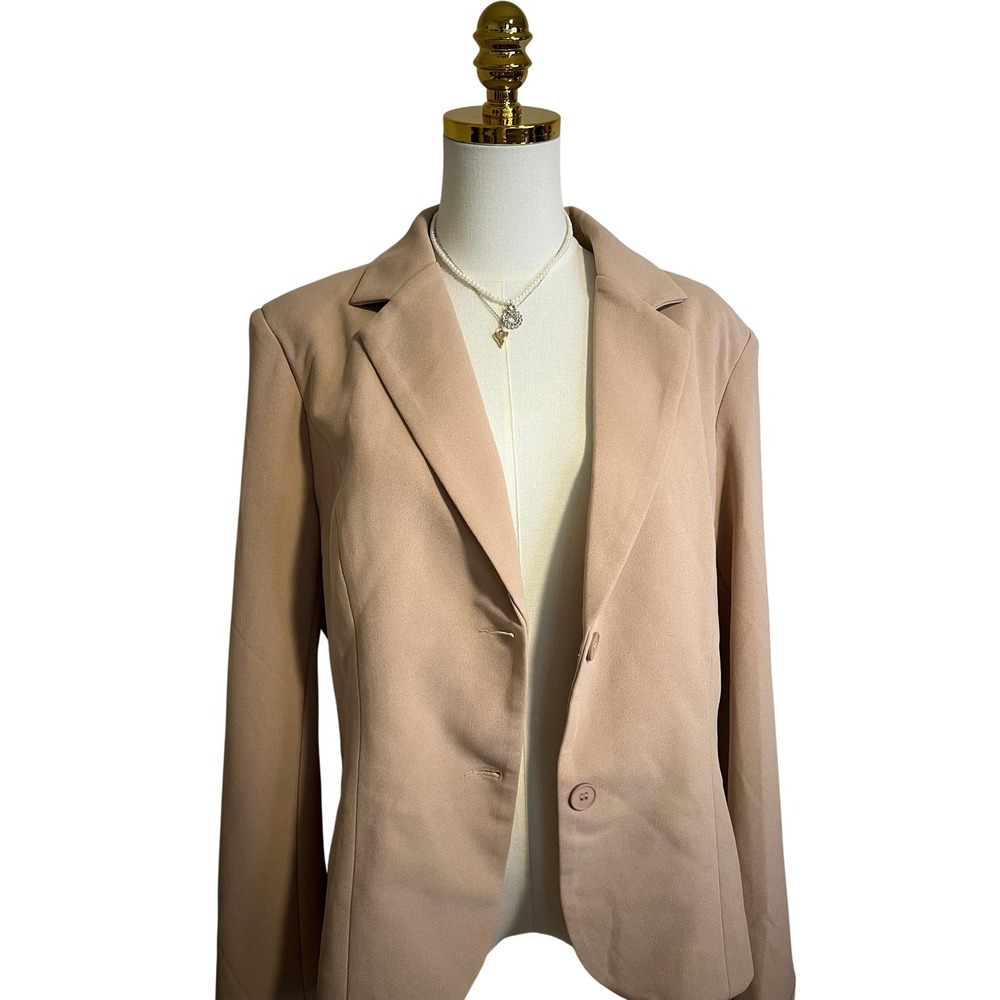 Allegra K Womens Tan Beige Two Button Stretch Blazer Jacket NWT Professional
